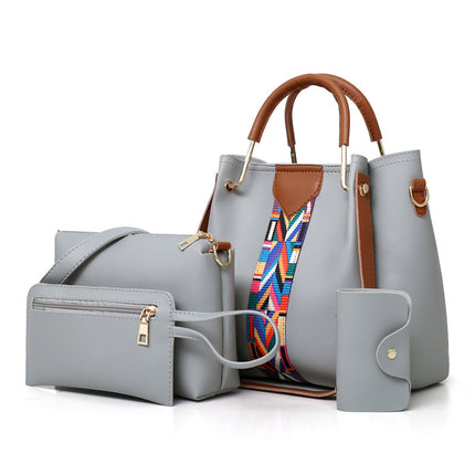 Grey Elegant 4-Piece Women's Handbag Set - Stylish PU Leather Tote, Shoulder Bag, Clutch, and Wallet for Every Occasion