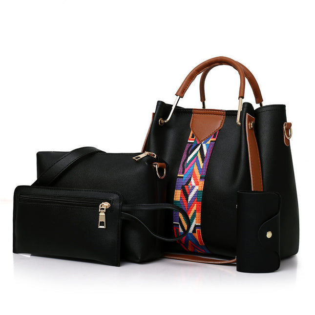 Black Elegant 4-Piece Women's Handbag Set - Stylish PU Leather Tote