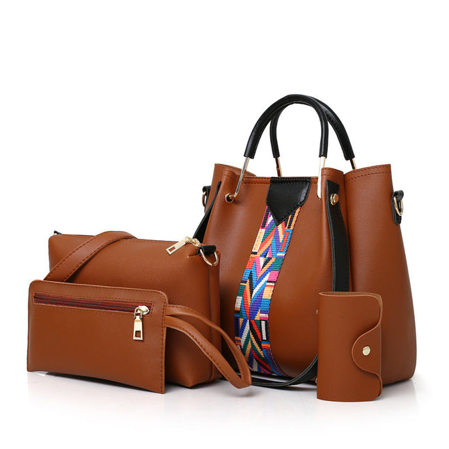 Brown Elegant 4-Piece Women's Handbag Set - Stylish PU Leather Tote