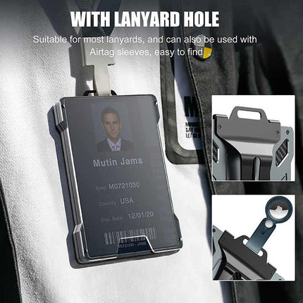 1 Pcs Grey Premium RFID Blocking Aluminum Alloy ID Badge Holder with Transparent Card Slot & Money Clip – hardware detail