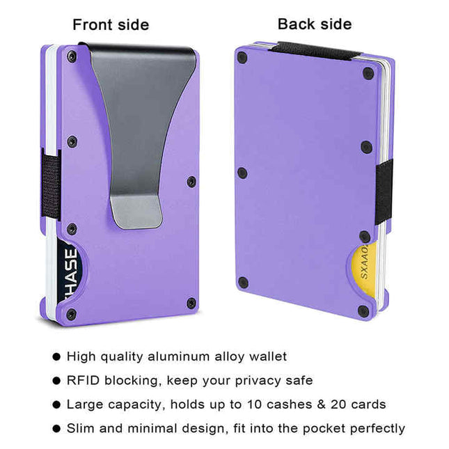 2 Pcs Dark Blue Aluminum Alloy RFID Blocking Wallet - Compact