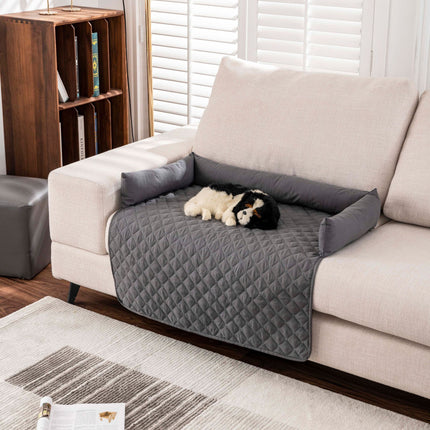 90*90CM Brown Waterproof & Scratch-Resistant Pet Sofa Protector Mat with Pillow | Cat & Dog Bed, Washable, All-Season