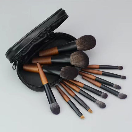 Style A 12-Piece Mini Portable Makeup Brush Set - Fiber Bristle Beauty Tool Set(With storage bag)