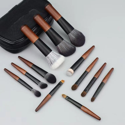 Style B 12-Piece Mini Portable Makeup Brush Set - Fiber Bristle Beauty Tool Set(With storage bag)