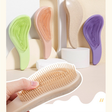 2 Pcs Light Brown Eco-Friendly Wheat Straw Hair Care Set - Massage Brush, Detangling Comb, and V-shaped Comb for All Hair Types