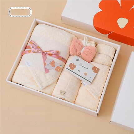 Beige Soft Coral Fleece Towel and Bath Towel Gift Set - 5-Piece Luxurious Absorbent Set