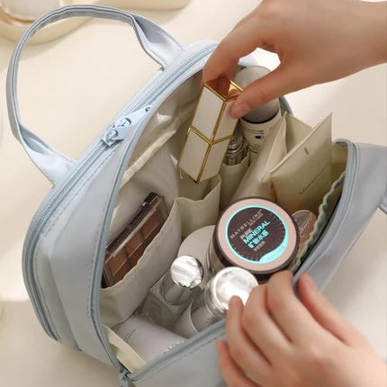 Beige Premium PU Leather Portable Makeup Bag - Large Capacity Waterproof Travel Cosmetic Organizer(Cosmetics are shooting props, not included)