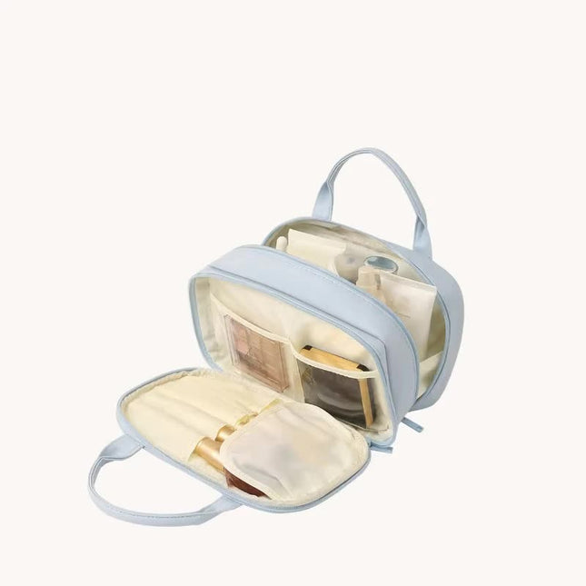 Blue Premium PU Leather Portable Makeup Bag
