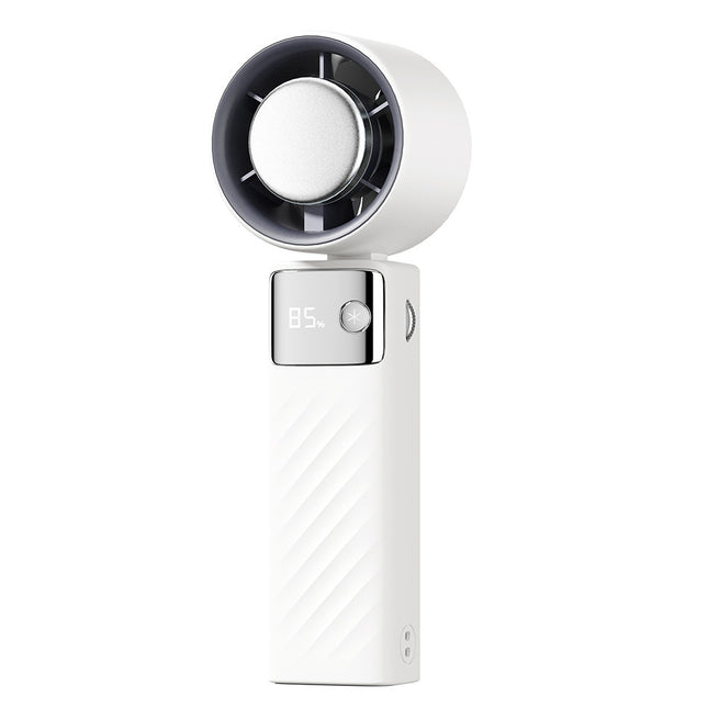 White Portable Turbo Handheld USB Rechargeable Fan with Digital Speed Display High-Speed Cooling Fan for