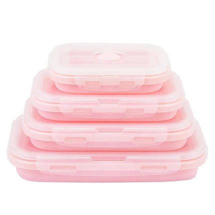 Pink Collapsible Silicone Bento Box Set – 4-Piece Food-Grade Microwave & Freezer Safe Lunch Box Set