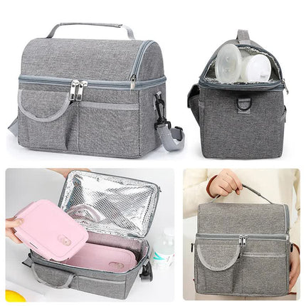 Dark Blue Large Insulated Breast Milk Storage Bag, Dual Layer with Aluminum Foil Lining, Waterproof Oxford Fabric, Portable Handheld Food Container