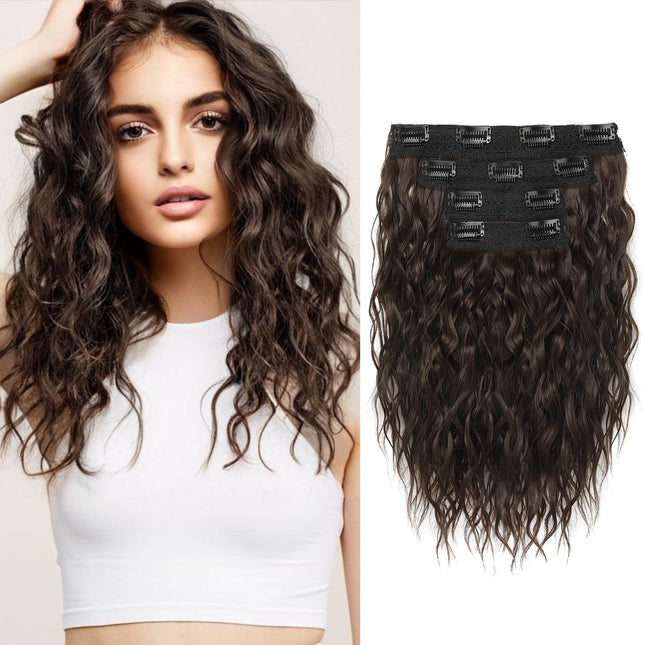 Coffee 12-Inch Clip-In Wavy Hair Extensions - 4-Piece Set