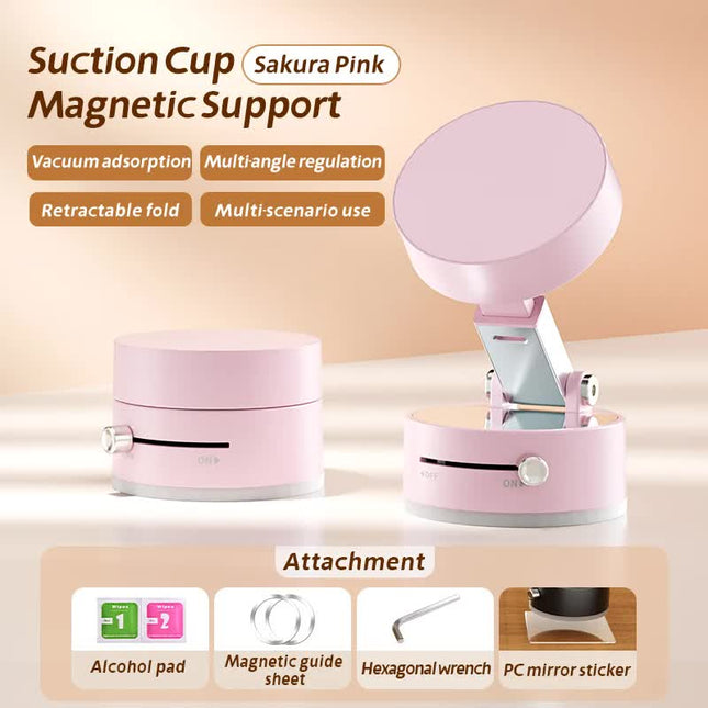 Pink Magnetic Phone Mount for Cars and Home 360 Degree Rotating Magnetic Stand with PC Mirror Sticker