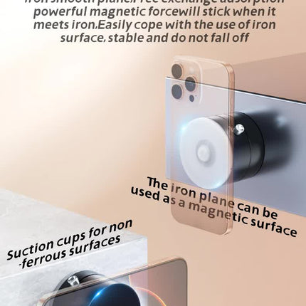 Pink Magnetic Phone Mount for Cars and Home, 360° Rotating Magnetic Stand with PC Mirror Sticker