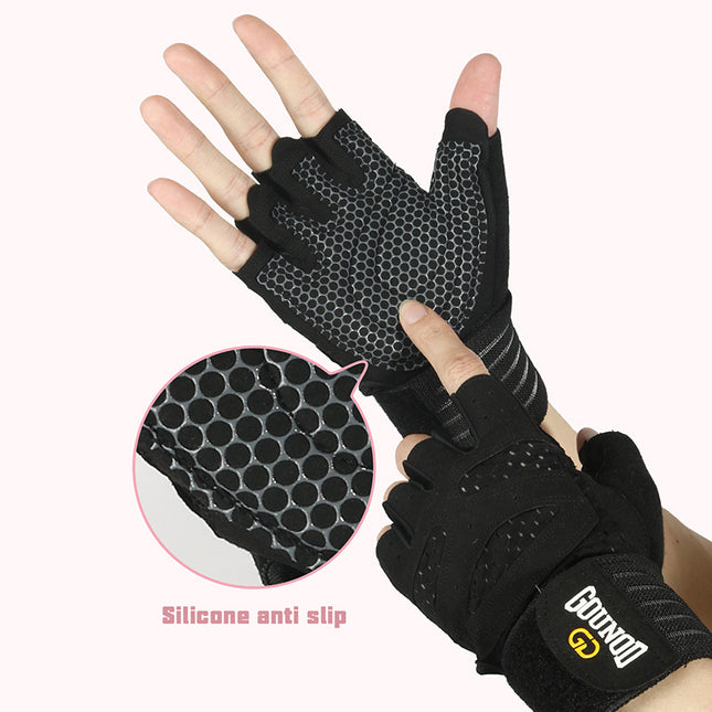 Size M Black Breathable Anti-Slip Gym Gloves for Workout