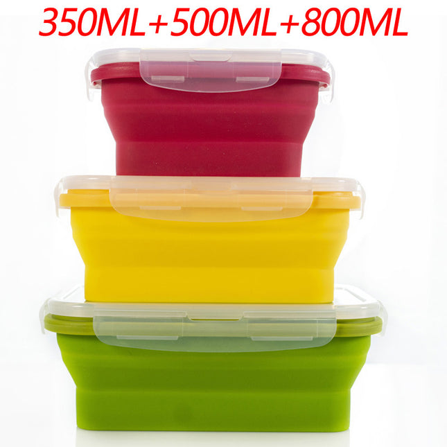 3-piece Set (Red Plus Yellow Plus Green) Collapsible Silicone Food Storage Containers V888-ELOSUNG17546