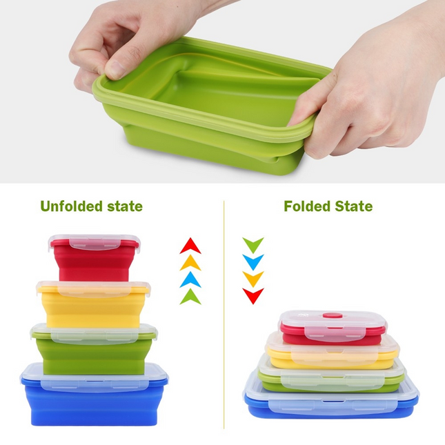 3-piece Set (Red Plus Yellow Plus Green) Collapsible Silicone Food Storage Containers – product detail