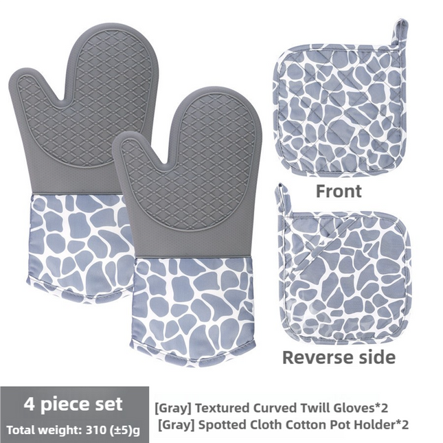 Grey 4-Piece Set Heat Resistant Silicone Kitchen Gloves Set