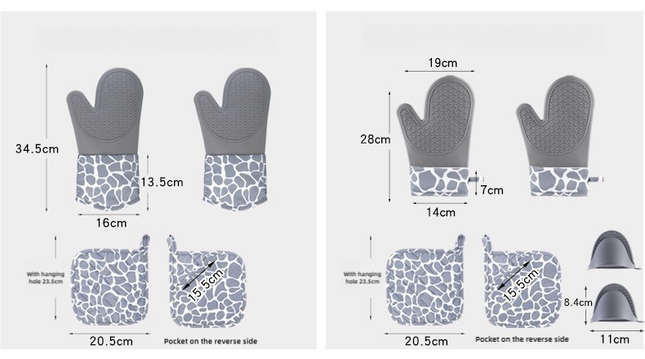 Grey 4-Piece Set Heat Resistant Silicone Kitchen Gloves Set – product detail