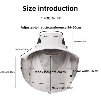 Grey Outdoor Sun Hat with Face & Neck Protection, Quick-Dry, Breathable UV Protection Cap for Men and Women - Adjustable, Dust & Insect Repellent Hiking Hat