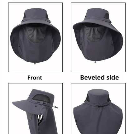 Grey Outdoor Sun Hat with Face & Neck Protection, Quick-Dry, Breathable UV Protection Cap for Men and Women - Adjustable, Dust & Insect Repellent Hiking Hat
