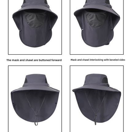 Grey Outdoor Sun Hat with Face & Neck Protection, Quick-Dry, Breathable UV Protection Cap for Men and Women - Adjustable, Dust & Insect Repellent Hiking Hat