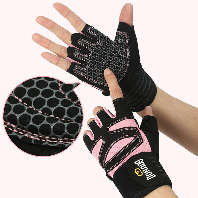 Size S Black and Pink Breathable Anti-Slip Gym Gloves for Workout