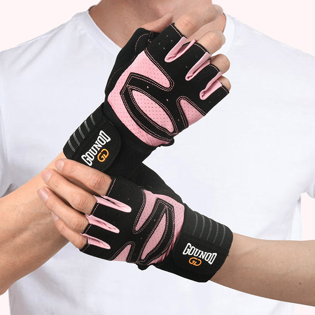 Size S Black and Pink Breathable Anti-Slip Gym Gloves for Workout
