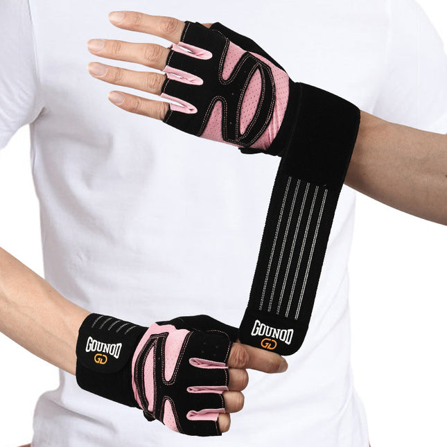 Size M Black and Pink Breathable Anti-Slip Gym Gloves for Workout