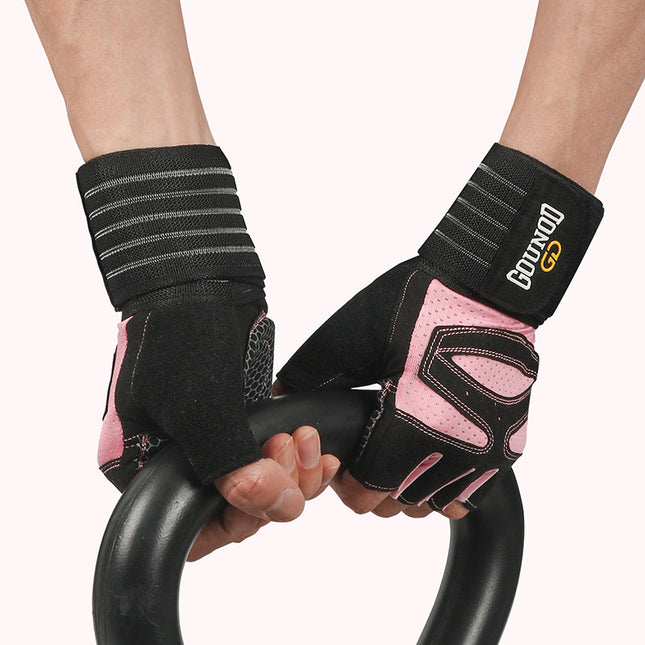 Size L Black and Pink Breathable Anti-Slip Gym Gloves for Workout