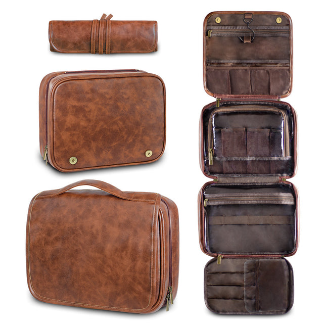 Reddish Brown Luxury PU Business Travel Toiletry Bag
