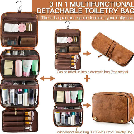 Black Luxury PU Business Travel Toiletry Bag - Large Capacity Waterproof Makeup Organizer with Dividers - Portable & Stylish Bathroom Storage