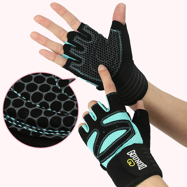 Size M Black and Blue Breathable Anti-Slip Gym Gloves for Workout