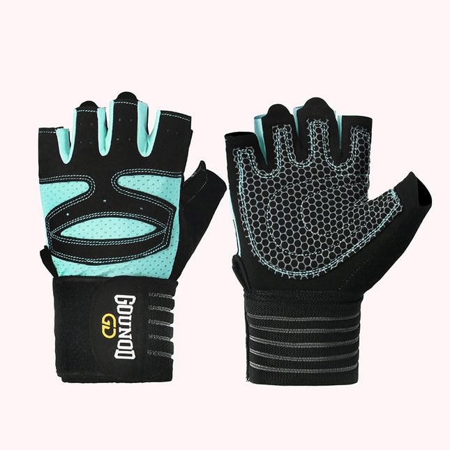 Size M Black and Blue Breathable Anti-Slip Gym Gloves for Workout