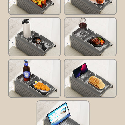 Blue Multi-Function Sofa Cup Holder Tray, Silicone Drink Organizer, Adjustable and Easy-to-Clean Sofa Armrest Storage Box for Drinks, Snacks, and Gadgets