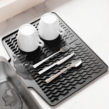 Grey Silicone Dish Drying Mat, Non-Slip Draining Pad for Sink, Heat-Resistant and Water-Absorbent, Ideal for Dishes, Cups, and Utensils