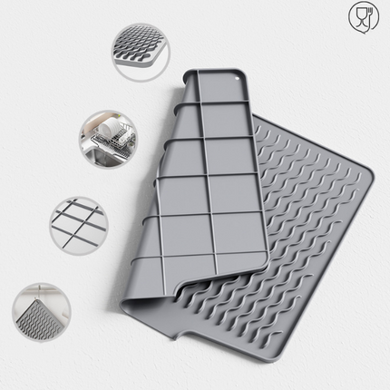 Black Silicone Dish Drying Mat, Non-Slip Draining Pad for Sink, Heat-Resistant and Water-Absorbent, Ideal for Dishes, Cups, and Utensils