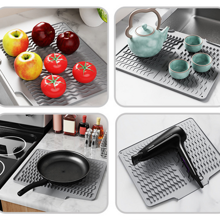 Black Silicone Dish Drying Mat, Non-Slip Draining Pad for Sink, Heat-Resistant and Water-Absorbent, Ideal for Dishes, Cups, and Utensils