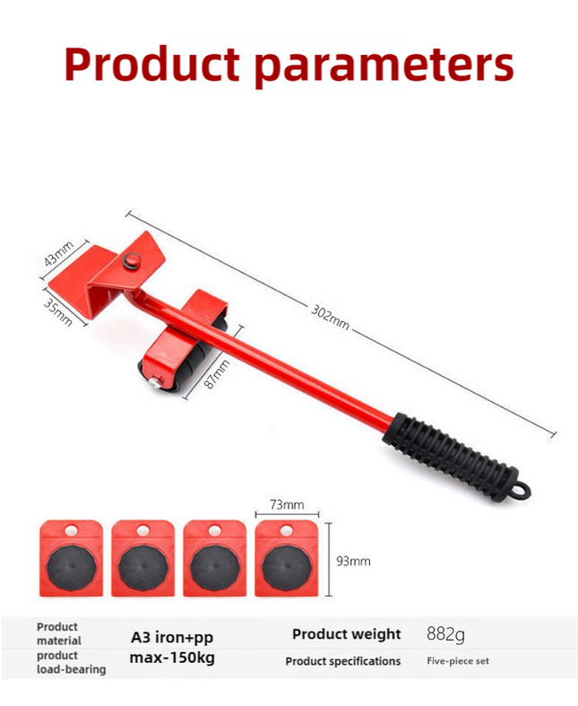 2 Pcs Red Heavy Duty Furniture Moving System Sliding Dolly Tools for Easy Transport of Appliances – product detail
