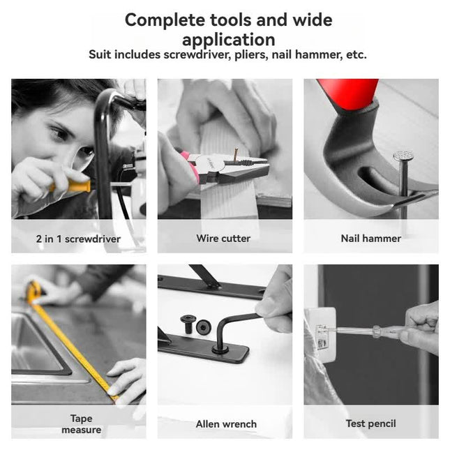 Yellow 24-Piece Household Tool Set Complete Home Repair Kit with Tape Measure Pliers Screwdrivers Hammer – product detail