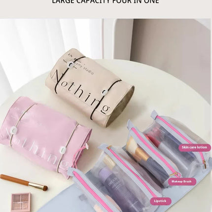 Blue Portable 4-in-1 Cosmetic Storage Bag, Removable Travel Organizer for Makeup, Toiletries, and Small Accessories