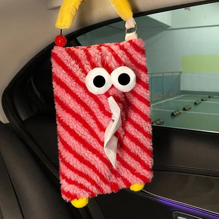 Pink Cartoon Monster Tissue Box, Plush Tissue Holder for Car or Home, Cute and Fun Design
