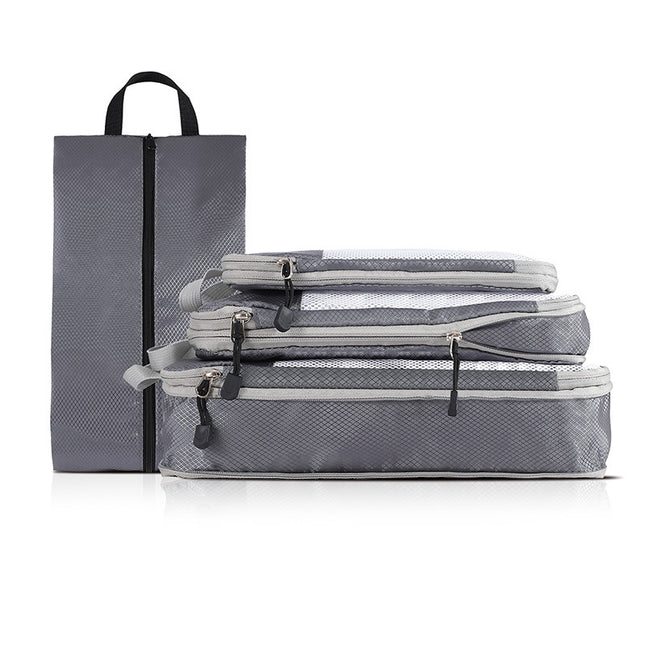 4-piece Set Grey Compression Travel Storage Bags Set Mesh Travel Organizers for Luggage Foldable and
