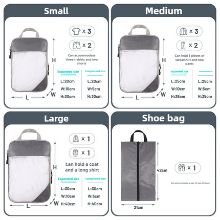 4-piece Set Beige Compression Travel Storage Bags Set, Mesh Travel Organizers for Luggage, Foldable and Space-Saving Packing Cubes