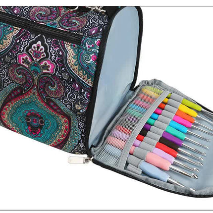 Leaf pattern Multi-Functional Crochet Hook and Yarn Storage Bag - Convenient Carrying Case for Crochet, Knitting Tools, and Yarn, with Stylish Pattern Design (Tools Not Included)