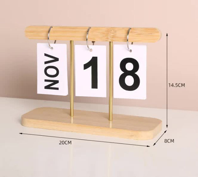 Wood Color Modern Minimalist Wooden Flip Calendar Stylish Desktop Calendar for Home Office and Study Room