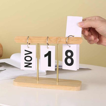 Wood Color Modern Minimalist Wooden Flip Calendar Stylish Desktop Calendar for Home Office and Study Room – hardware detail