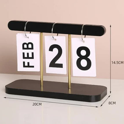 Black Modern Minimalist Wooden Flip Calendar - Stylish Desktop Calendar for Home, Office, and Study Room