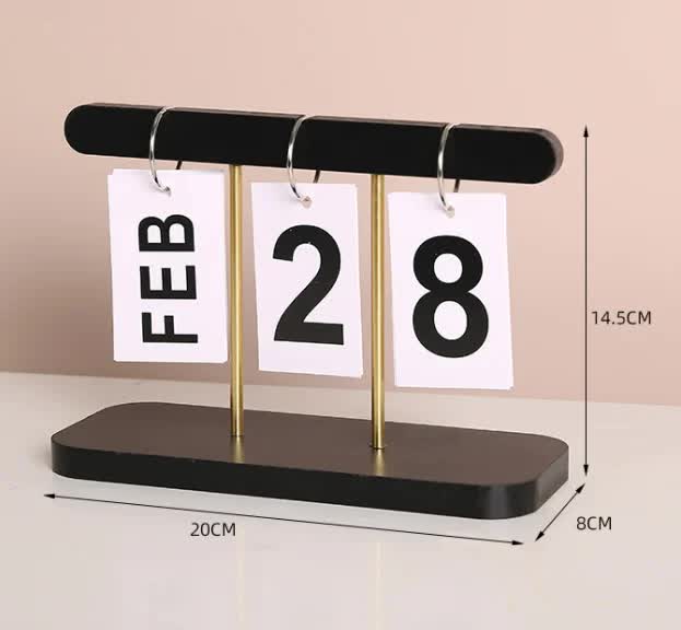Black Modern Minimalist Wooden Flip Calendar