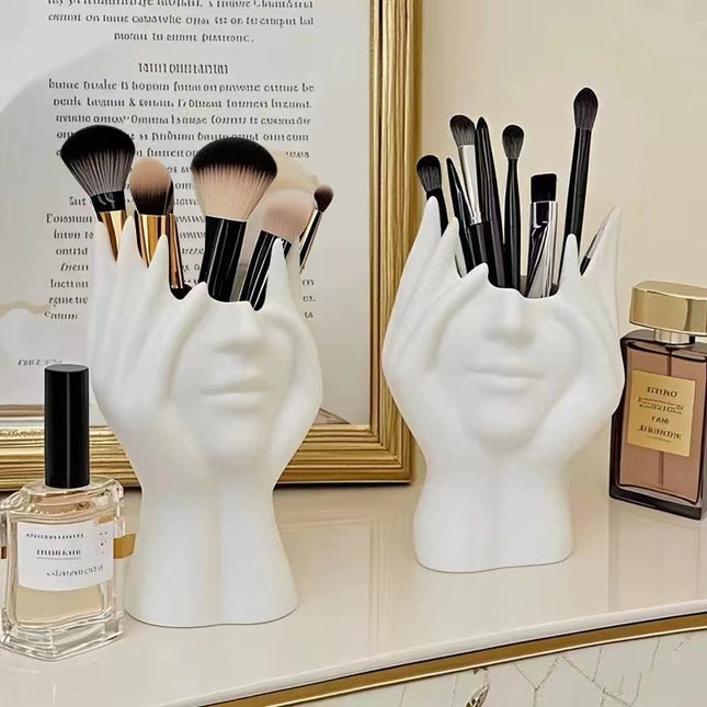 2 Pcs White Elegant Hand-Shaped Brush (Makeup Brush Not Included)